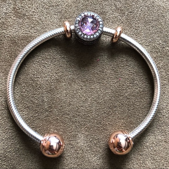 NWOT Pandora Bracelet Open Bangle Charm & Stoppers - Picture 6 of 10